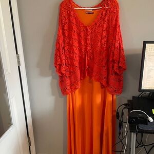 Jessica London Orange Maxi Dress with Crochet Detail
